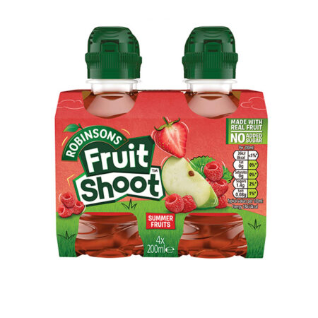 Fruit Shoot Summer Fruits Juice Drink 4 x 200 ml. “0.60 c Return Deposits” Free Sugar