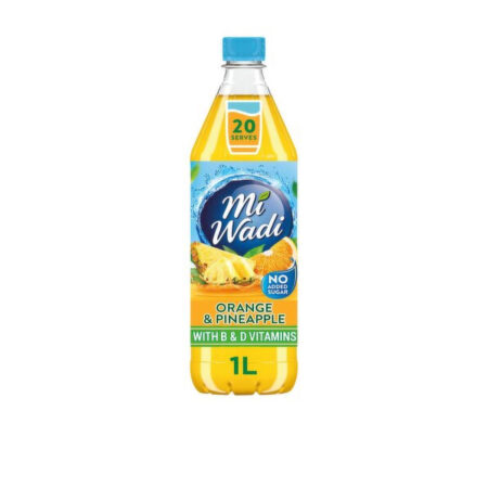 Mi Wadi Orange/Pineapple 1 l. Sugar Free “Including 0.25 c Return Deposits”