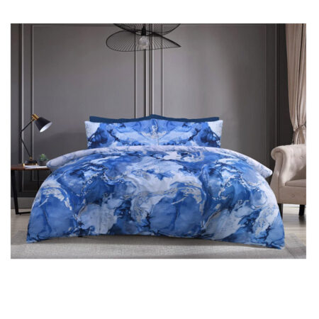 Double Duvet Set Mettalic Marble Blue/Silver Sleepdown 200 x 200 cm.